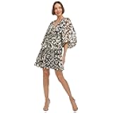 Women's Balloon Sleeve Tie Front Floral Print Chiffon Dress