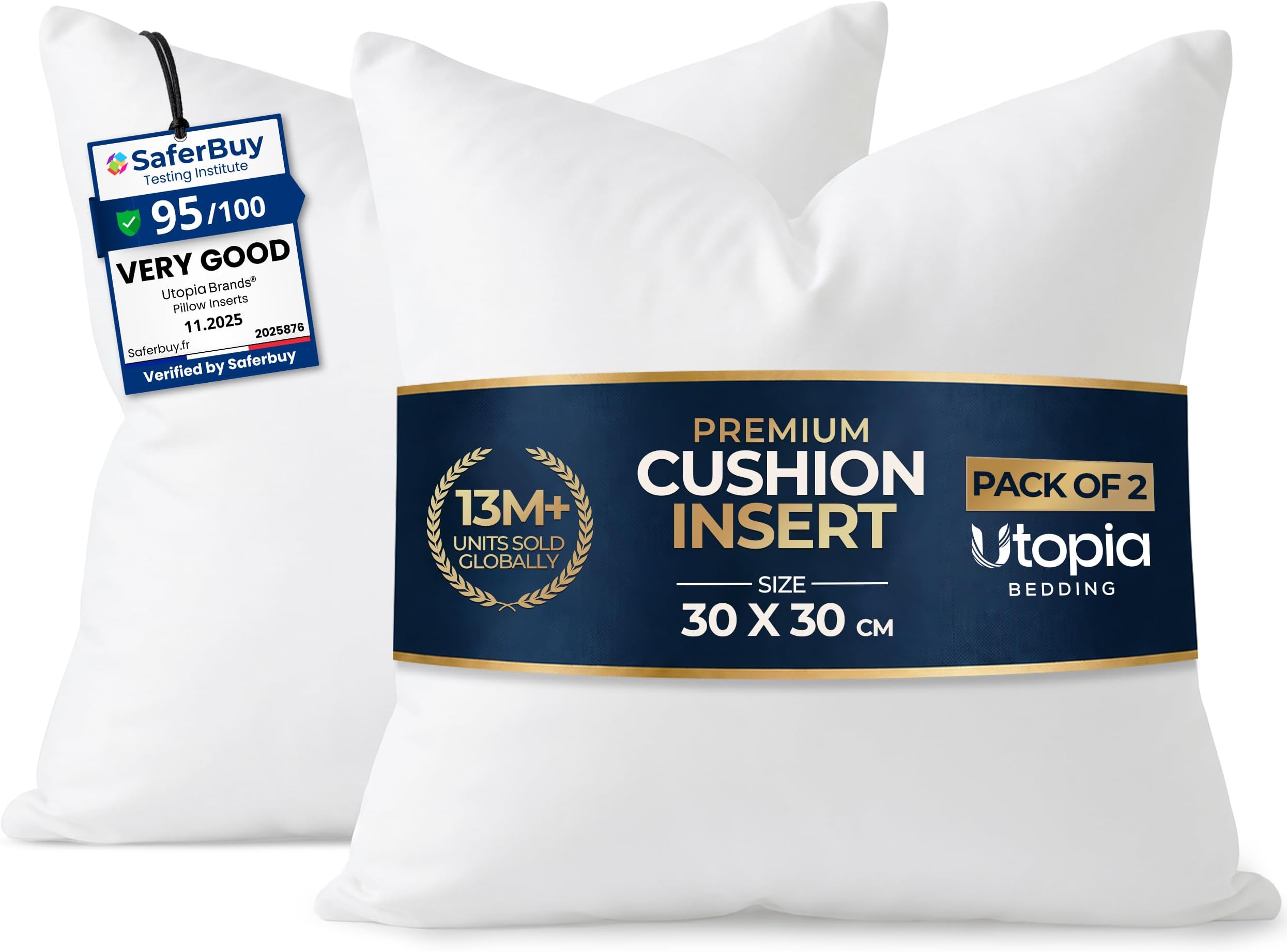 Utopia Bedding Cushion Inserts 2 Pack, 30 x 30 cm, Sofa Cushions