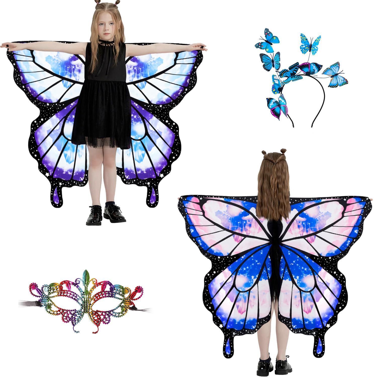 LYL. Ling Butterfly Wings for Girls Double-Sided Fairy Wings, Halloween Costumes for Kids Butterfly Costume for Girls (#004)