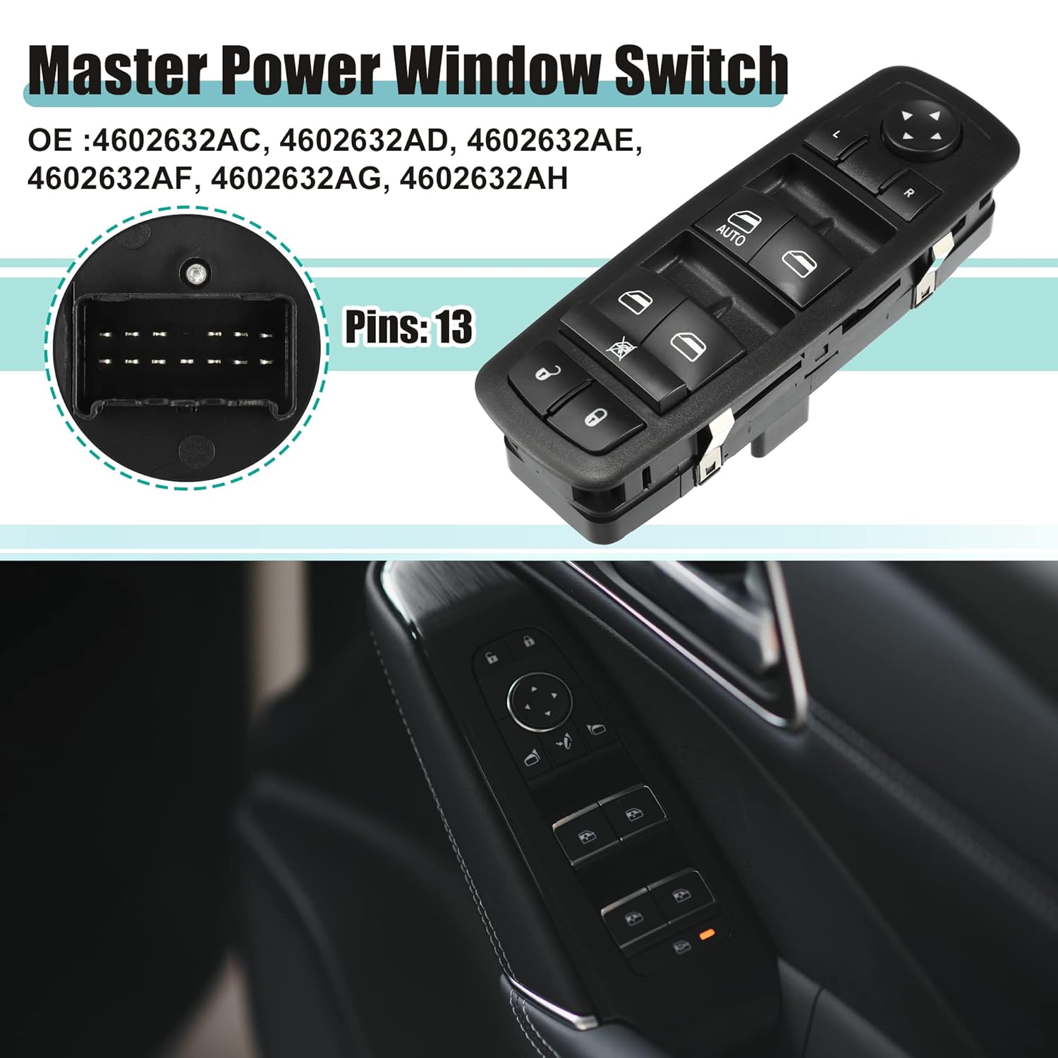 ACROPIX Front Left Driver Side Master Power Window Switch Fit for Jeep Liberty for Dodge Journey Nitro No.4602632AC/4602632AD - Pack of 1 Black