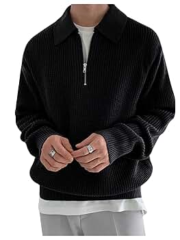 Floerns Men's Half Zip Long Sleeve Collar Neck Rib Knit