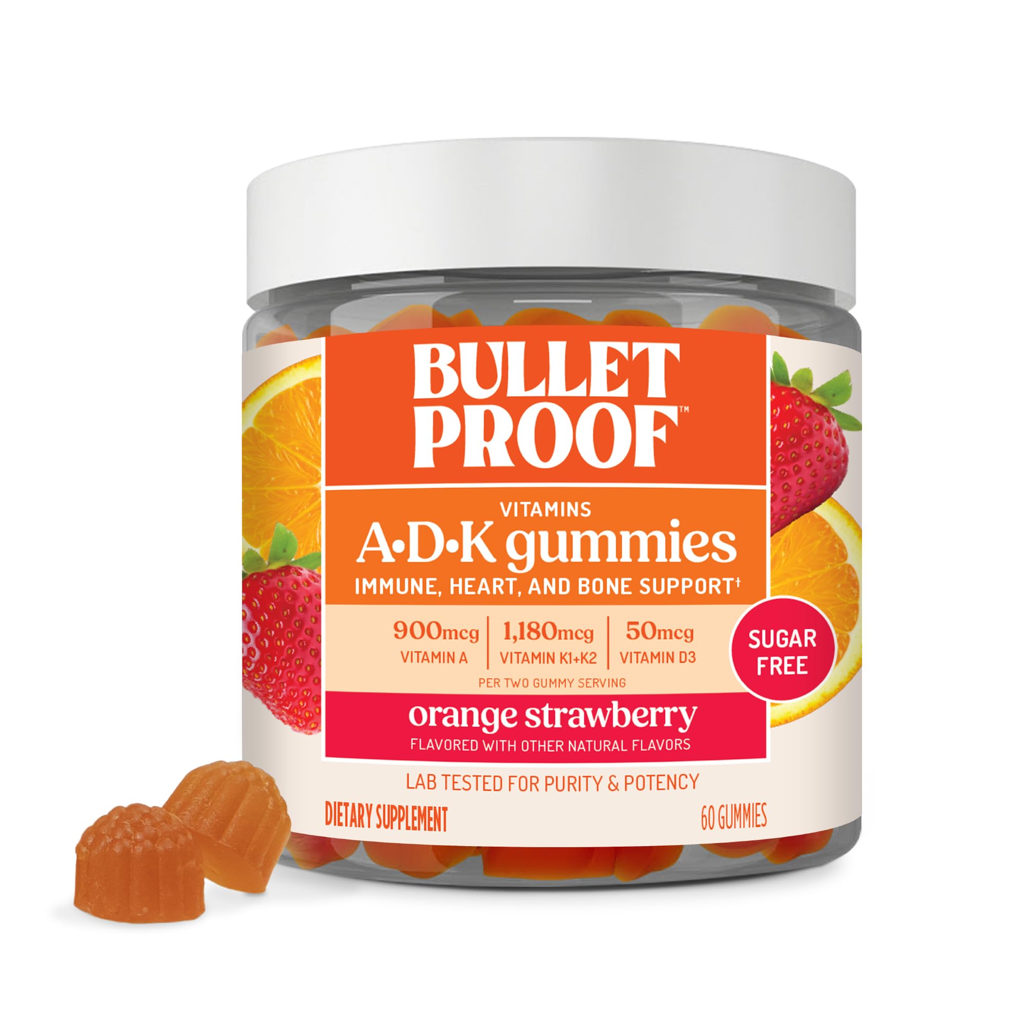 Bulletproof Sugar-Free Orange Strawberry A+D+K Vitamin Gummies, 60 Count 60 Count (Pack of 1) Gummies