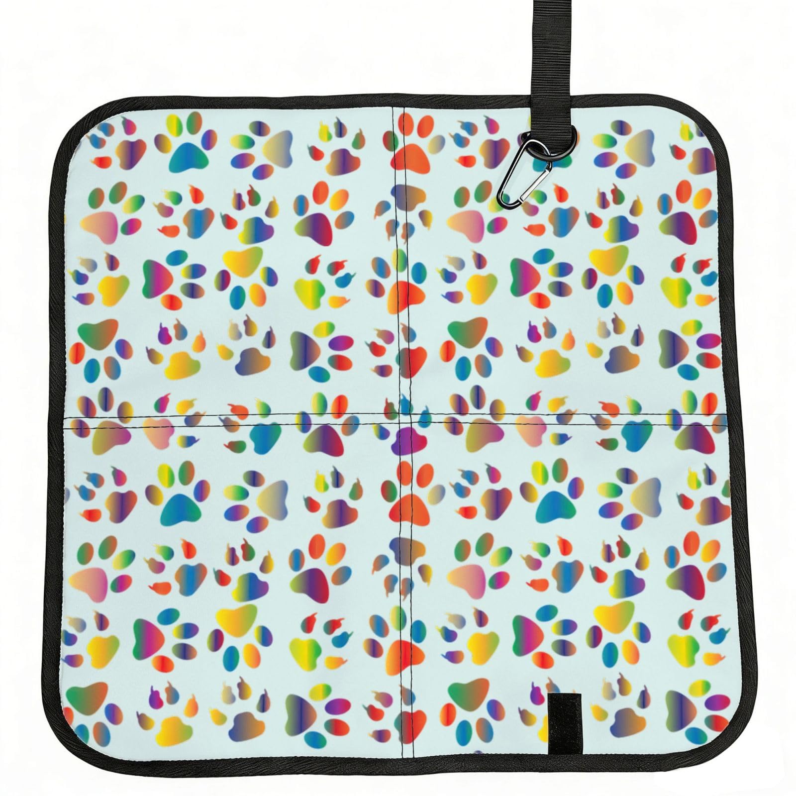 OKFSTY Colorful Dog Paw Print Fold Away Seat Cushion Portable Outdoor Pad Polyester Bleacher Bench Mat Travel Picnic Pad