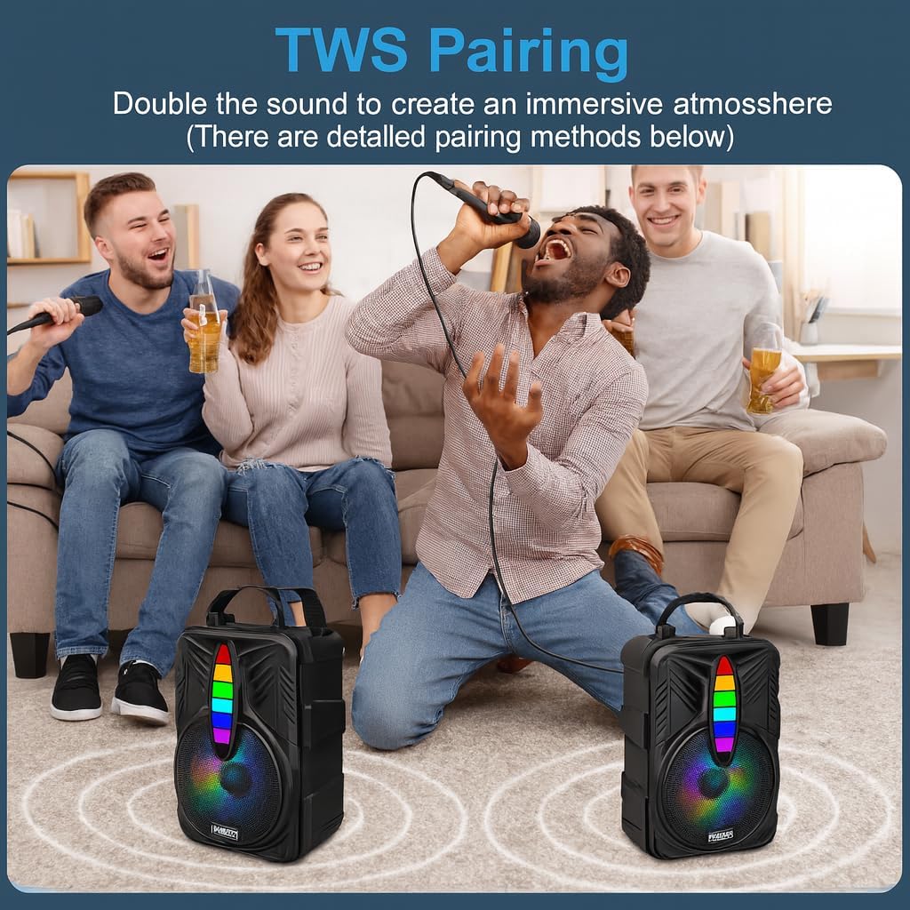 Portable Bluetooth Speaker with Microphone, Wireless Outdoor Speaker with RGB Rhythm Light, Deep Bass, Phone Holder, Ideal for Home, Parties & Outdoor Activities (Black)