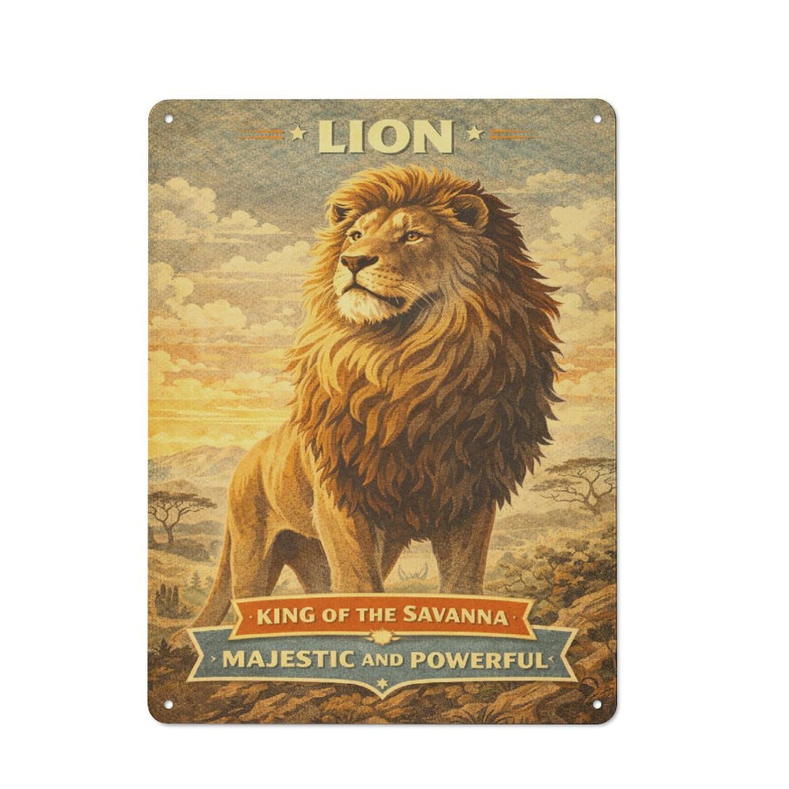 Junmoney Style-17 Majestic Lion King Of The Savanna Cafe Metal Sign 40X30cm, Bistro Style Bistro Wall Plaque For Coffee Bar, Small Shop Or Dining Room