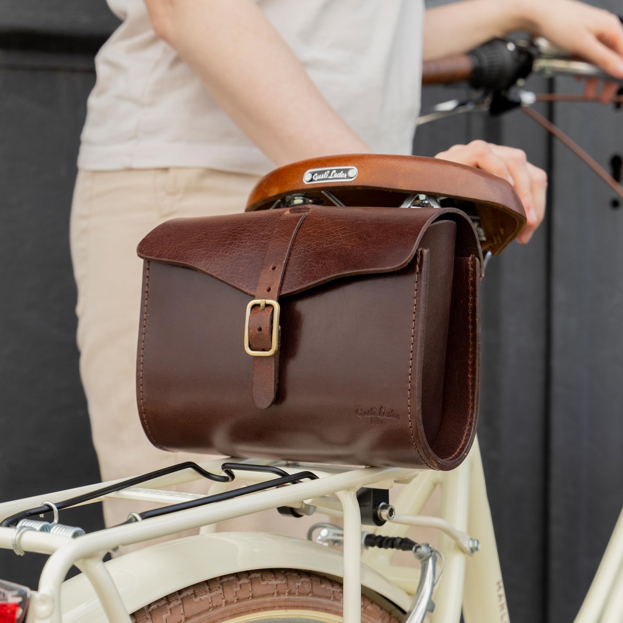 Gusti Sacoche pour Selle de Vélo Bicyclette - Marianne V. Doublure Imperméable Vintage Unisexe Cuir Marron