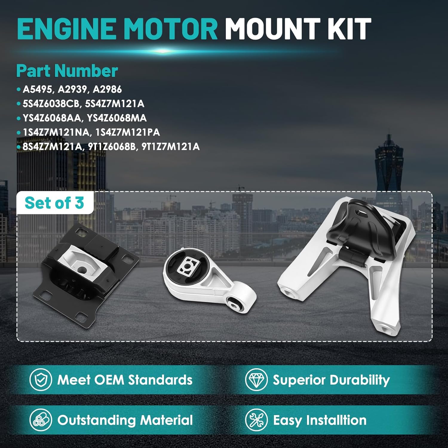 Engine Motor Mount Transmission Mount Set of 3 Fit for Ford Focus 2005-2007 2.0L, for Focus 2003-2007 2.3L, for Transit Connect 2010-2013 2.0L Engine Motor Trans Mount Set#A5495 A2939 A2986