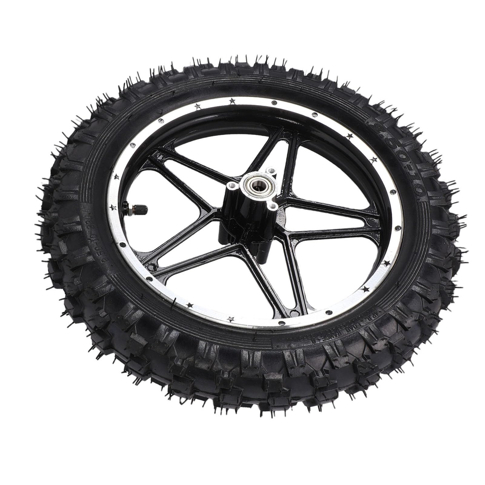 Ausla Jante de Roue de 10 Pouces Assemblage de Pneu, Pneu de Remplacement 2.50 10 Technologie Anti-éclatement pour Mini Pocket Bike Vélo Électrique 49 50ml Dirt *(Traduction D (Devant)
