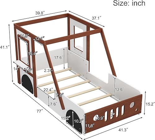 Miniatura 2 de Cama creativa de madera tamaño individual, plataforma para niños, cama en forma de automóvil para niños, niñas, adolescentes, uso en el dormitorio