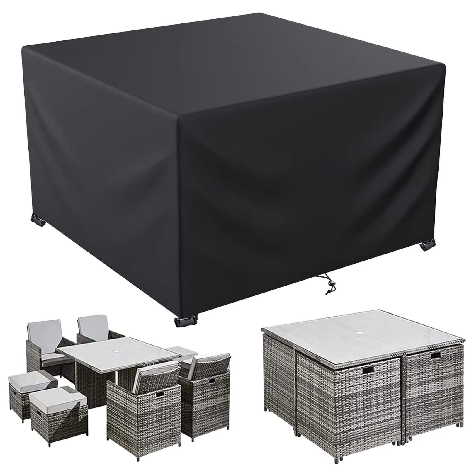 Housse salon de jardin exterieur 200x120x85 cm noire bâche mobilier de jardin protection 420D