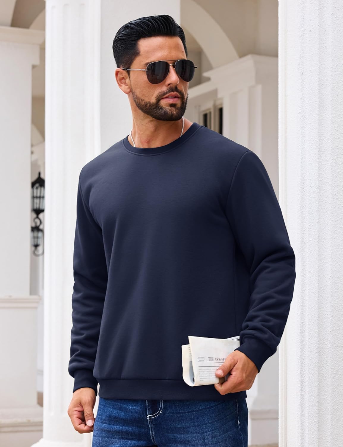 EKLENTSON Men’s Sherpa Lined Sweatshirts Winter Thick Warm Fleece Lined Sweatshirt Cotton Crewneck Pullover Casual Tops - Image 3