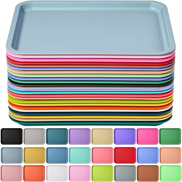 Mumufy 24 Pcs Plastic Fast Food Trays Bulk Colorful Restaurant Serving Trays Cafeteria Rectangular Plastic Serving Platter Grill for Kitchen Restaurant Coffee Retro Color