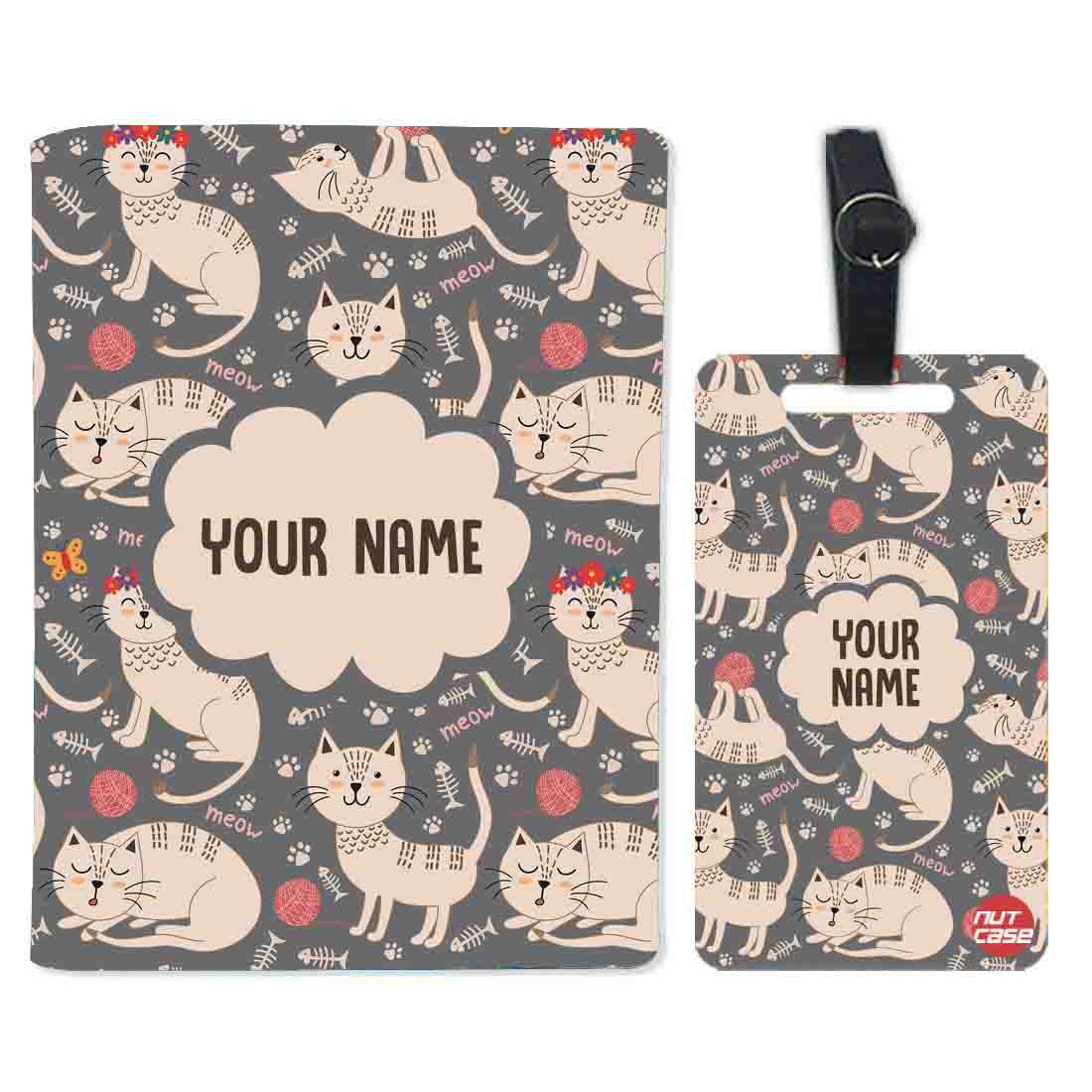 personalized passport cover with customized single luggage tag set - cute cat