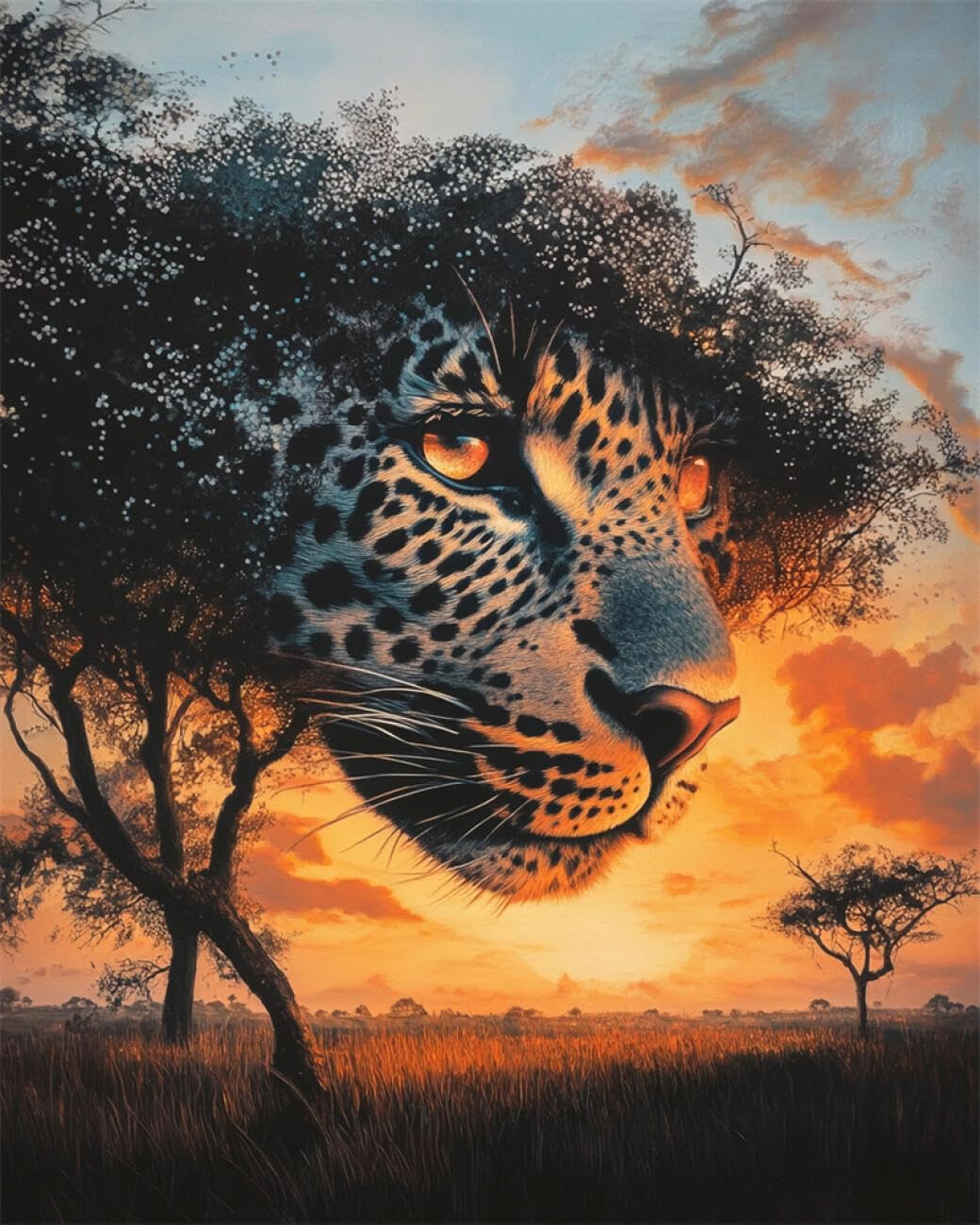 RKFLGEW DIY Seed Bead Embroidery Kits Watercolor Leopard 30x40cm
