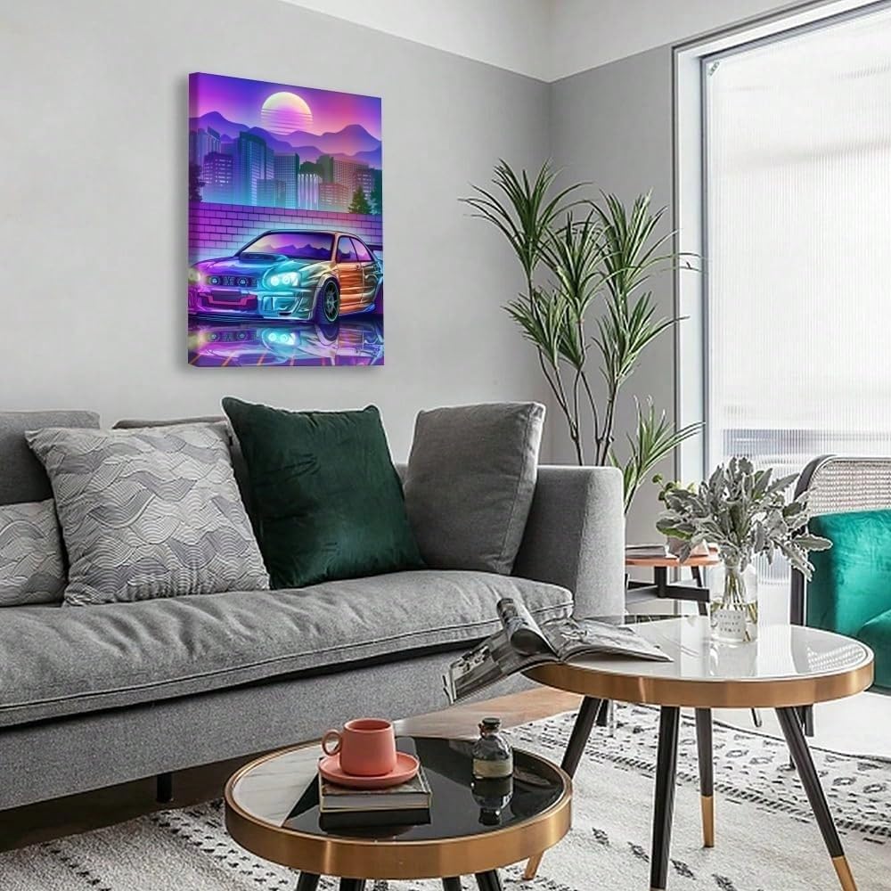 AIHNBF Synthwave - Cuadro de pared retro con diseño de coche deportivo de Vaporwave neón, diseño de ciberpunk, decoración para salón, dormitorio, sala de juegos, decoración de pared, 30 x 45 cm
