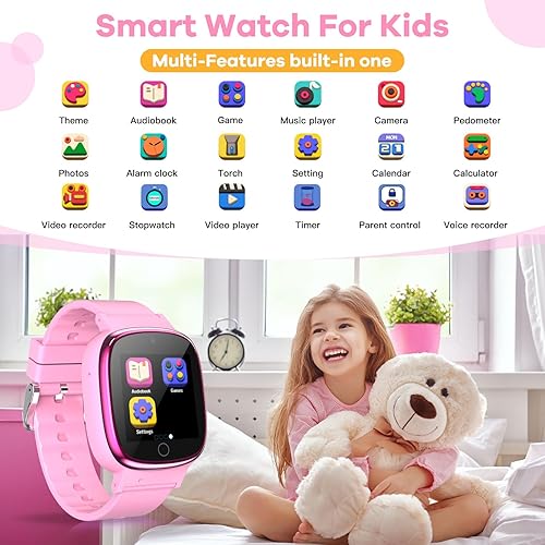 Miniatura 2 de DERUI Reloj inteligente para niños con 26 videojuegos, cámara selfie, reproductor de video, podómetro, cronómetro, reloj despertador, linterna,