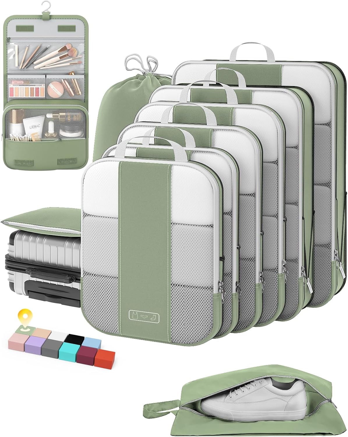 10 Set Compression Packing Cubes for Travel Essentials,Compressible Expandable Packing Cubes for Suitcase,OlarHike Luggage Organizer Bags for Travel,Handy Helper for Organizing Clothes(Matcha Green) 10 Set Compression Packing Cubes for Travel Essentials,Compressible Expandable Packing Cubes for Suitcase,OlarHike Luggage Organizer Bags for Travel,Handy Helper for Organizing Clothes(Matcha Green)