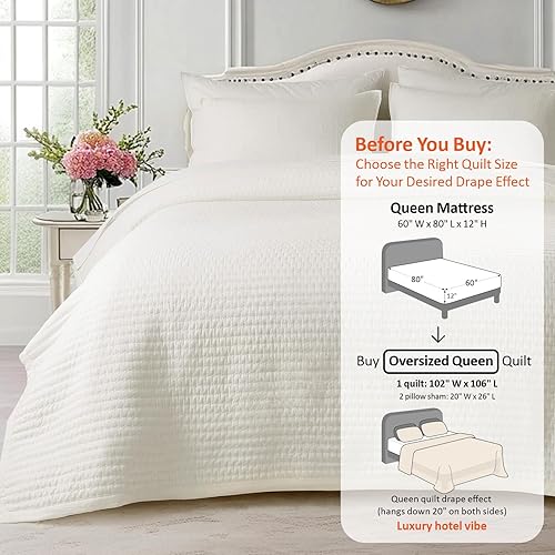 Miniatura 3 de KASENTEX - Juego de edredón lavable a máquina, cubrecama muy suave, ligero, lavado a la piedra, con costuras detalladas, unicolor, Queen de gran