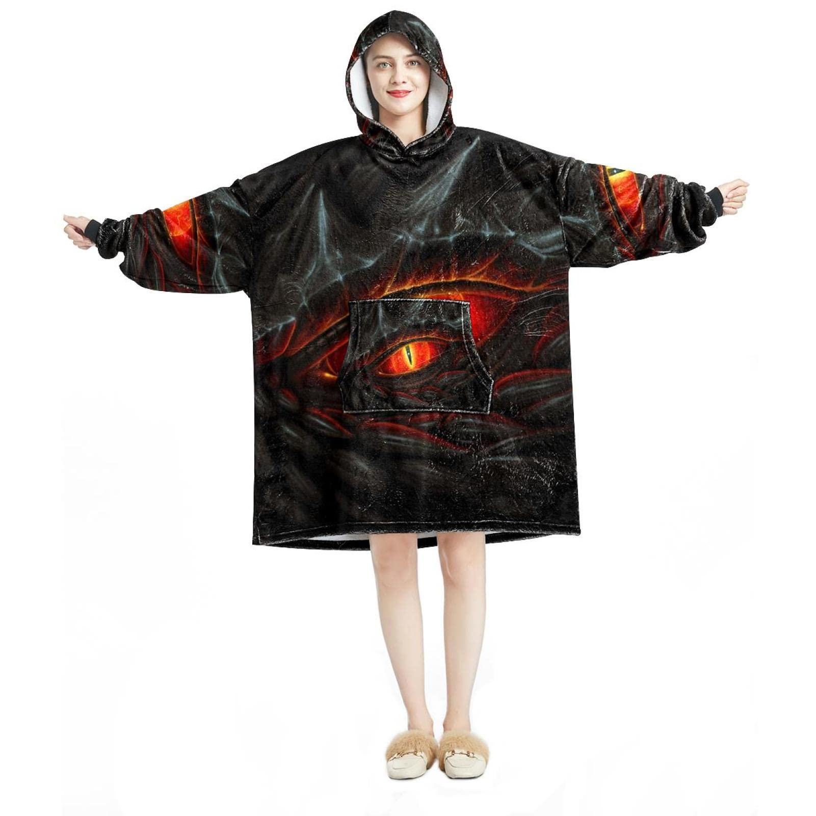 Sweat à capuche surdimensionné dragon rouge pour adulte homme et femme en flanelle sherpa