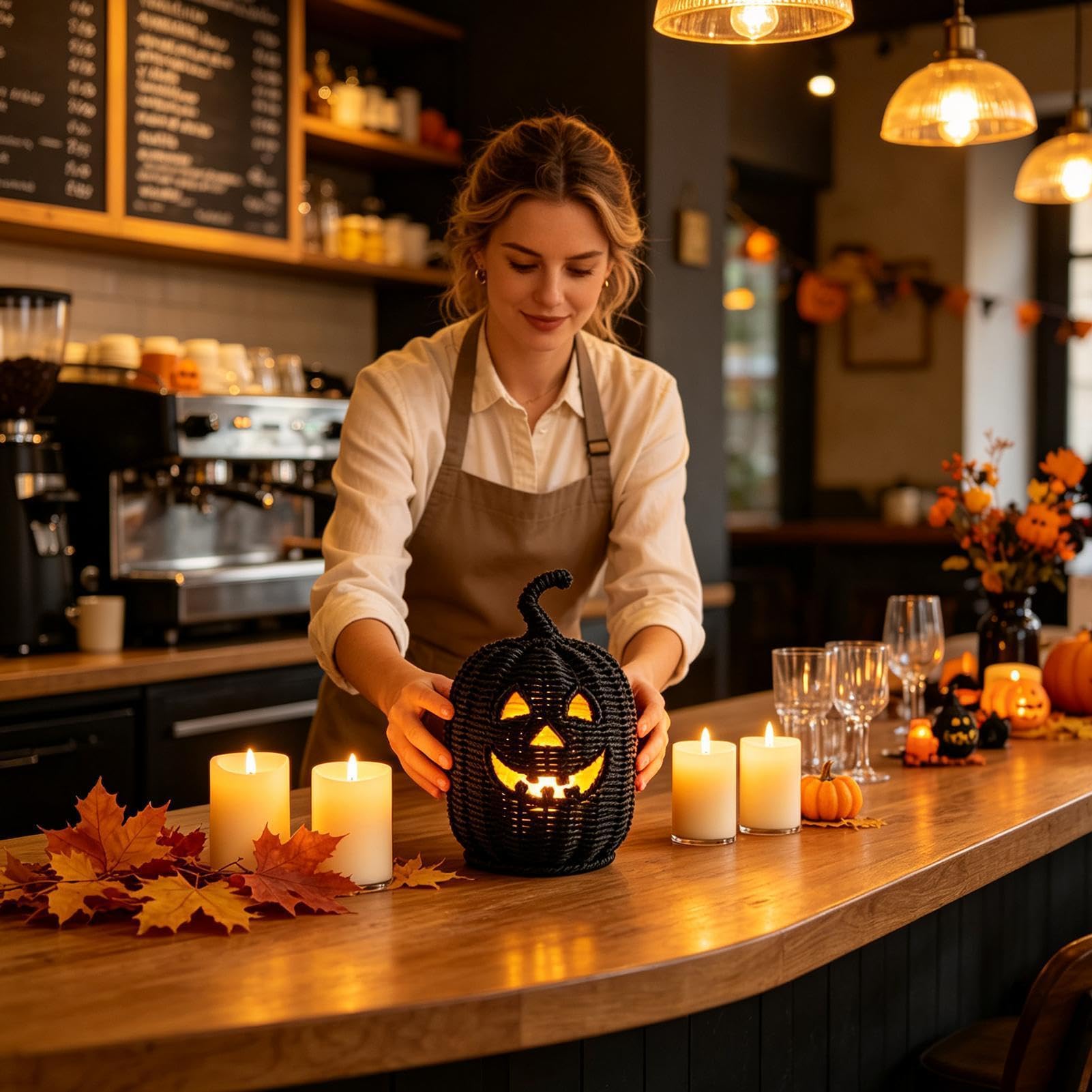 Geflochtener Halloween-Kürbis LED-Kerze Halloween-Aufbewahrungsbox