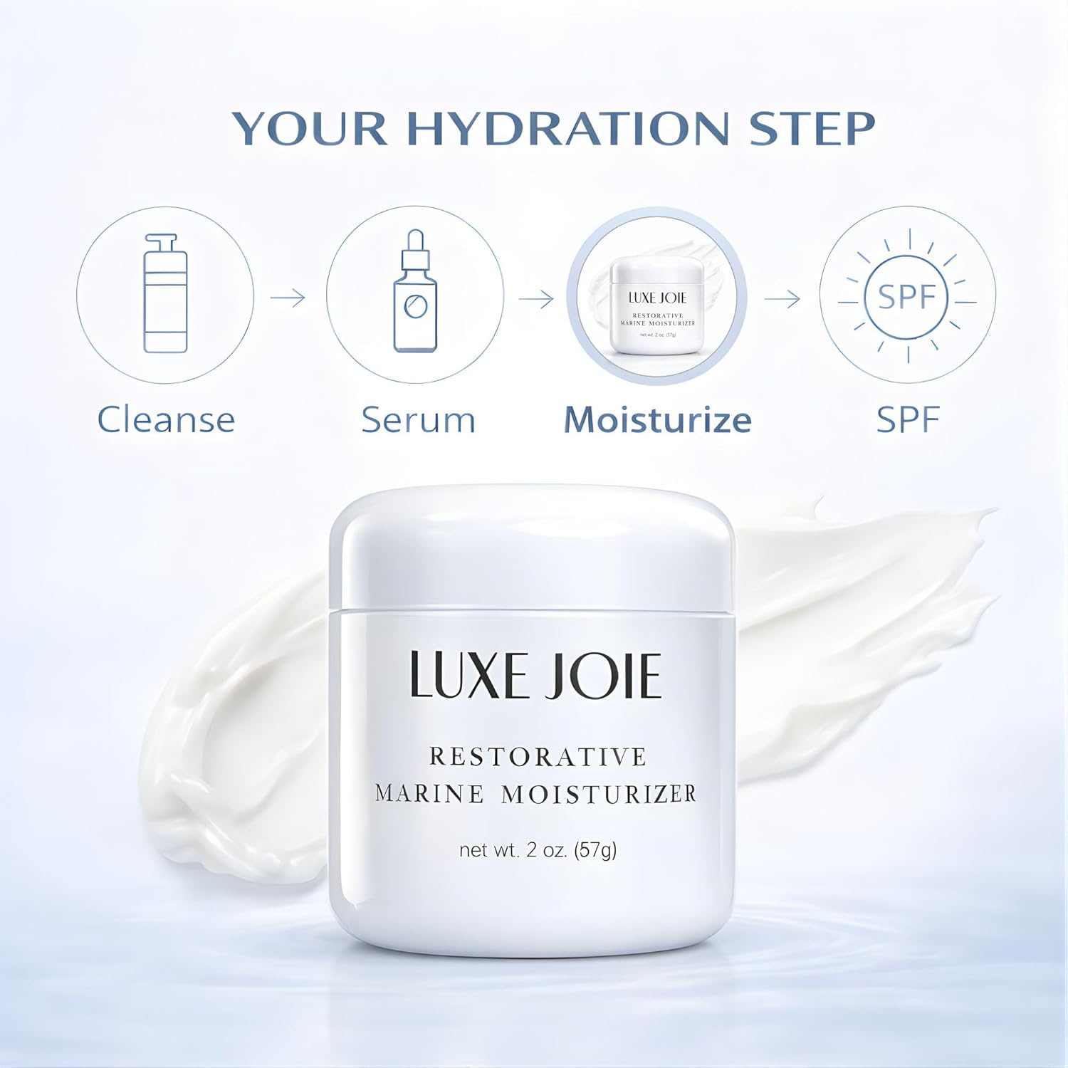 LuxeJoie Hydrating Face Cream for Dry & Sensitive Skin – Lightweight Moisturizer with Hyaluronic Acid, Aloe & Marine Botanicals – Soft Non-Greasy Finish Restorative Marine Moisturizer 2 oz