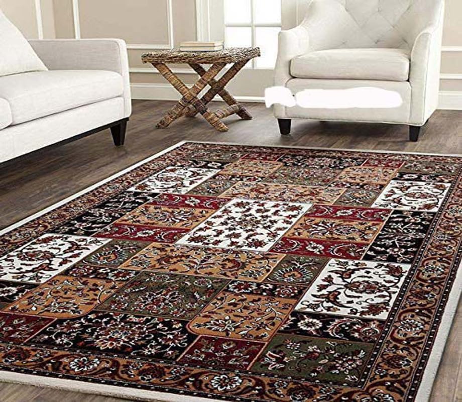 Image of Kashmiri Traditional Design Wool & Wool Blend Carpet with 12 MM Pile Height 5x7 Feet Ivory Colour