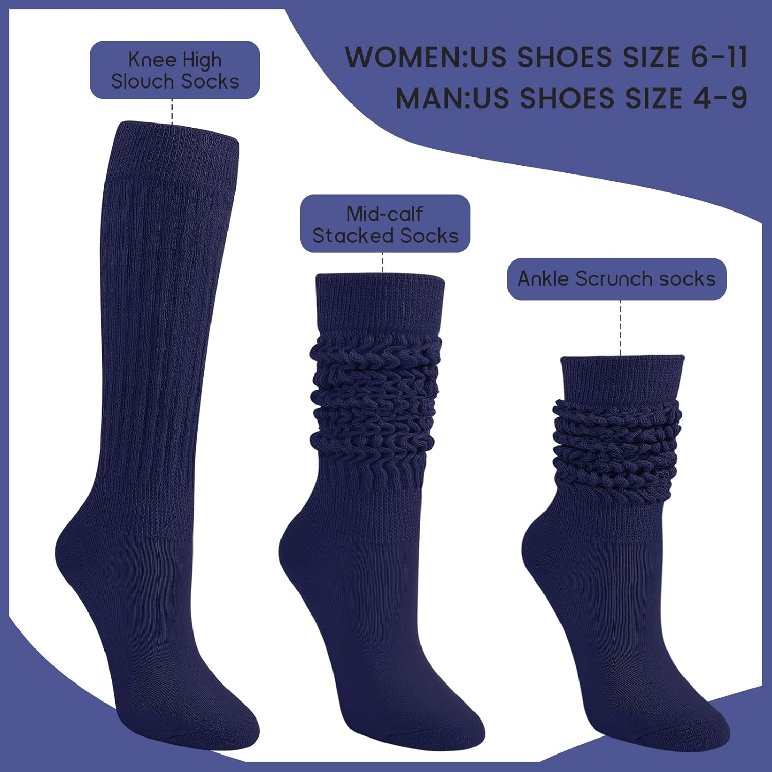 Auranso Slouch Socks Women Cotton Scrunch Knee High Long Knit Boot Socks 6-11 - Image 5