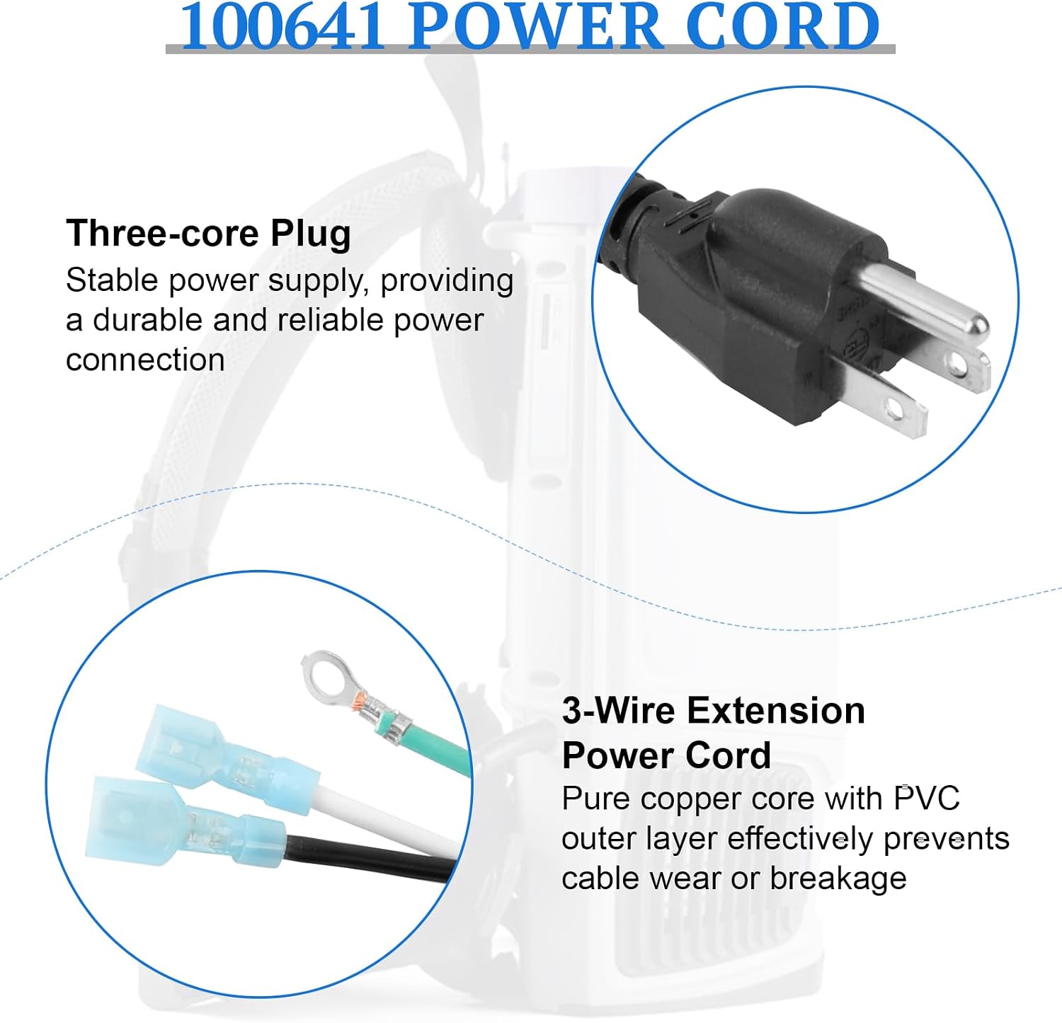 100641 Power Cord Replacement for ProTeam Backpack Vacuums image 3