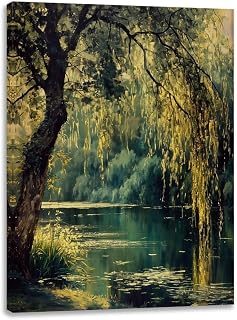Framed Canvas Print Wall Art Pond Weeping Willow Art Poster Framed Artwork Aesthetic Home Wall Decor for Living Room Bathroom Bedroom Wall Art Framed8x12inch