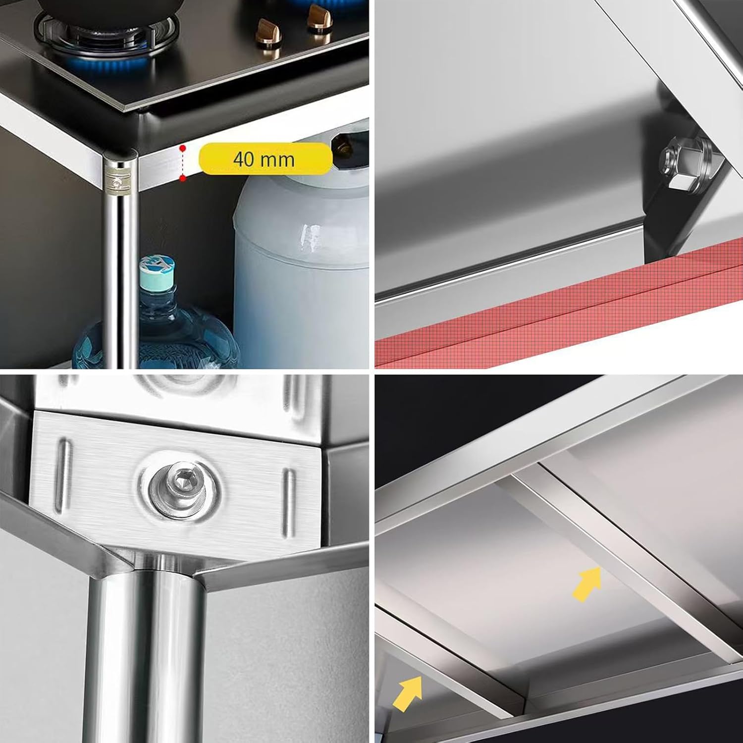 Stainless Steel Workbench Single Sink Prep Table Kitchen Cooker Shelf Chopping Board Open Storage Shelf Multi-functional Metal Table Easy to Install