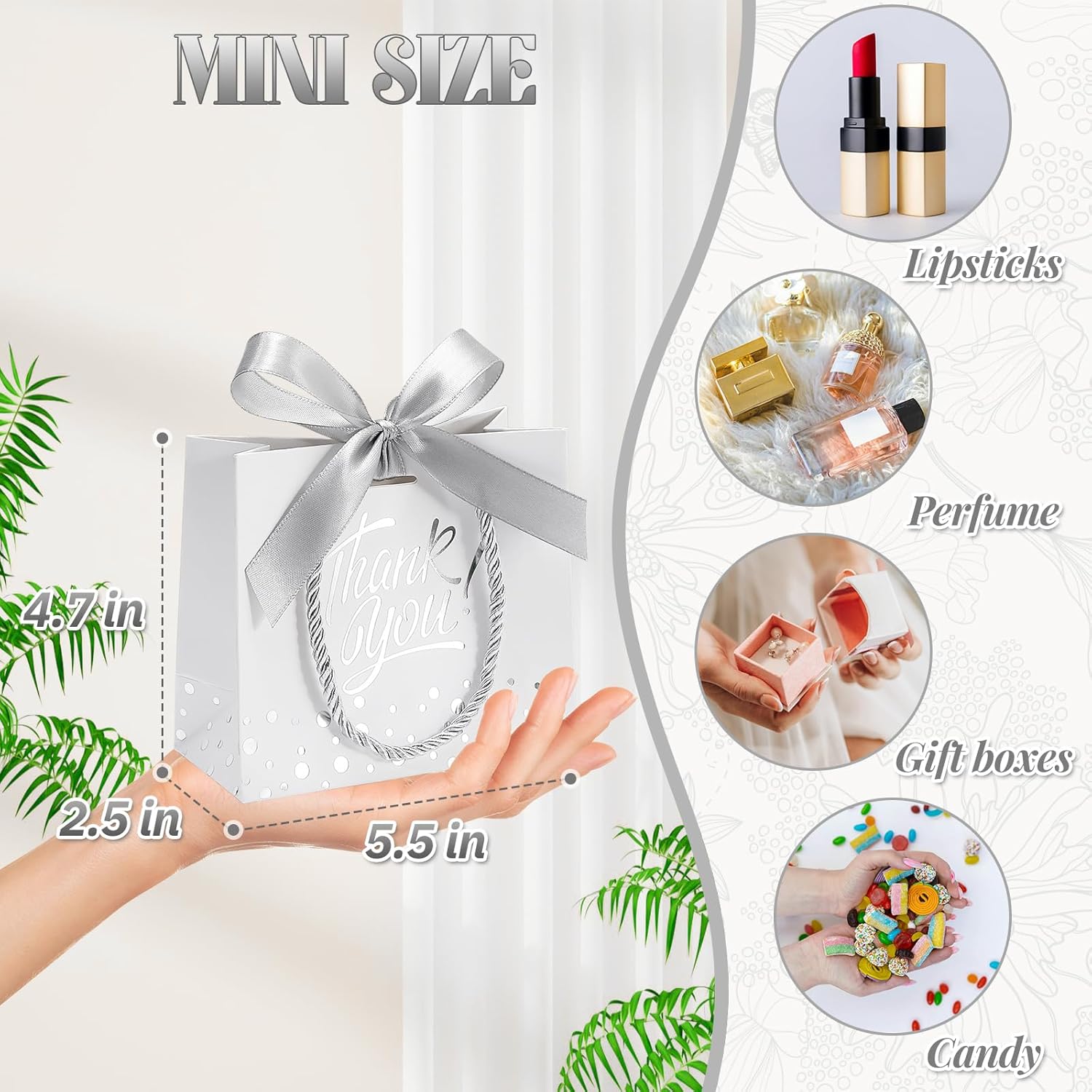 EQOREIIN Small Thank You Gift Bags 50pcs 5.5x2.5x4.7 Inches Mini Gift Bags with Handles Bow Ribbon Tiny Paper Bag for Party Favor, Mother's Day,Valentine's Day, Wedding, Baby Shower (Purple) - Image 3