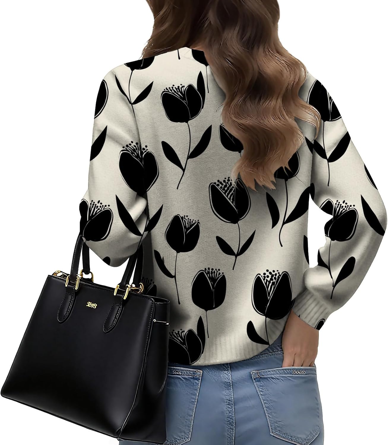 LIZALIG Women Top Pink Long Sleeve Flower Pattern Lightweight Soft Fashion Casual Floral Print for Fall Outfits - Image 2