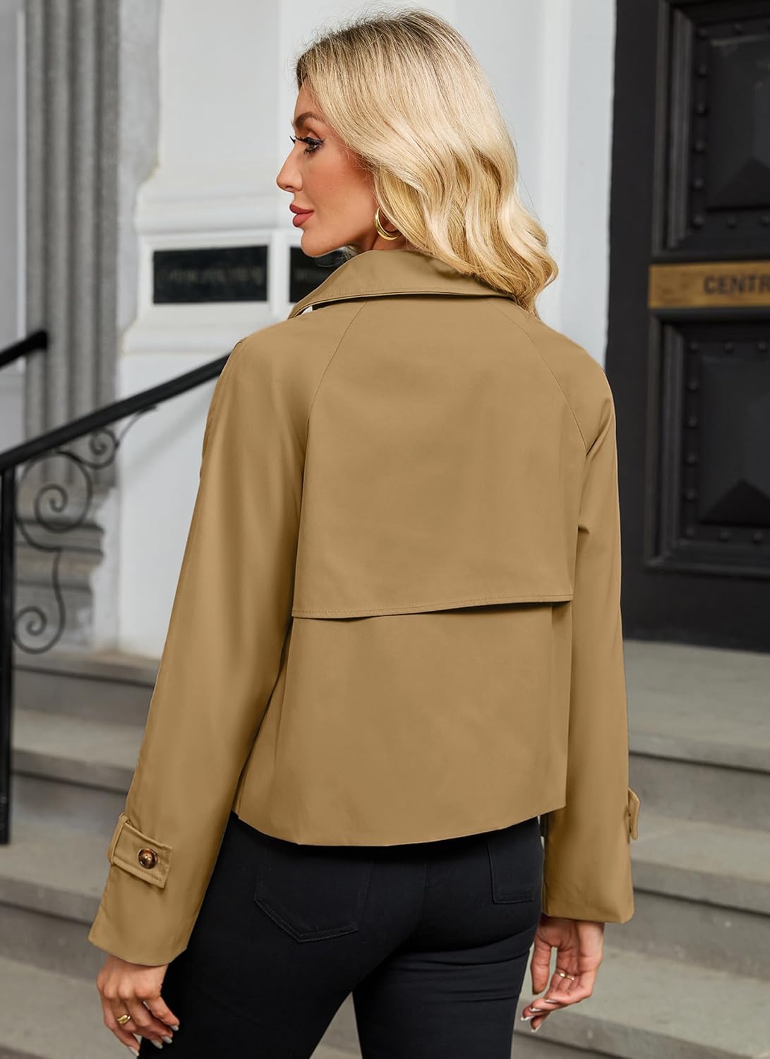 AGSEEM Womens Cropped Trench Coat Casual Single Breasted Lapel Short Jackets Fall Fashion Outerwear with Pockets 2025 - Image 5