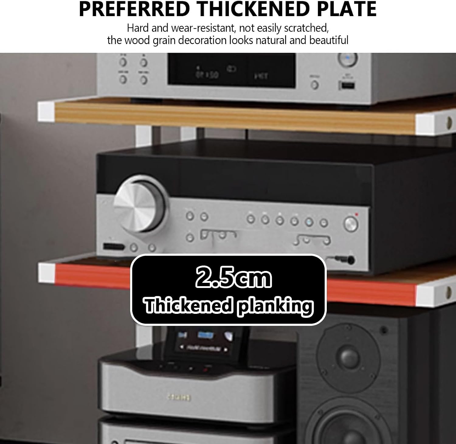 Modern Stereo Stand,Mid-Century Record Player Stand,Console Cabinet for Bedroom,Multi-Layer Media Console Stand,Storage for Entertainment Stereo Component,CD DVD Record Player Stand.