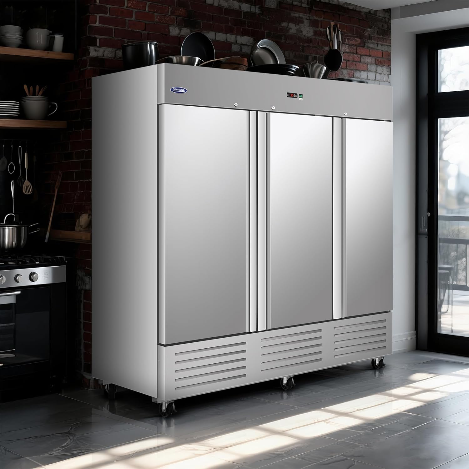 81"W Commercial Reach-in Upright Freezer - Low Noise & Energy Saving, Stainless Steel Freezer, 12 Adjustable Shelves, LED Lighting, 72 Cu.ft, Automatic defrost, Digital Temperature Control