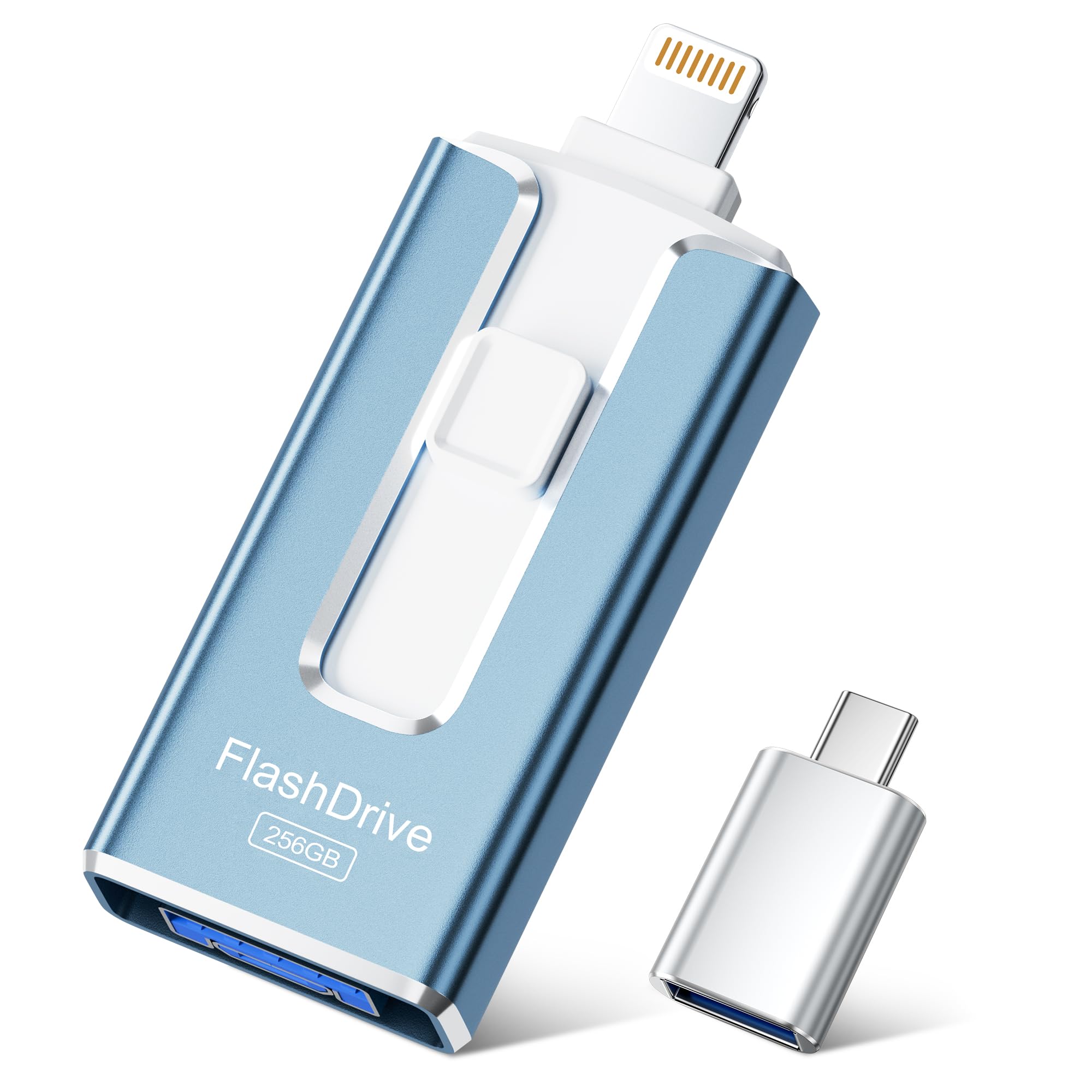 SUDEHO Clé USB iPhone MFI Certifié 256 Go 4 en 1 USB C Photo Stick Mémoire Externe Bleu