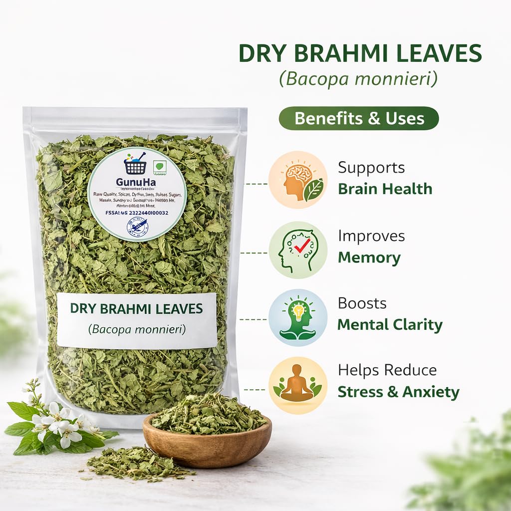 Brahmi Leaves Dry for Memory Brain Health Hair Growth Herbal Tea Dried Brahmi Patti Natural Ayurvedic Herb for Hair Oil Skin Care DIY Pack - 100 gm — Amazon image 3