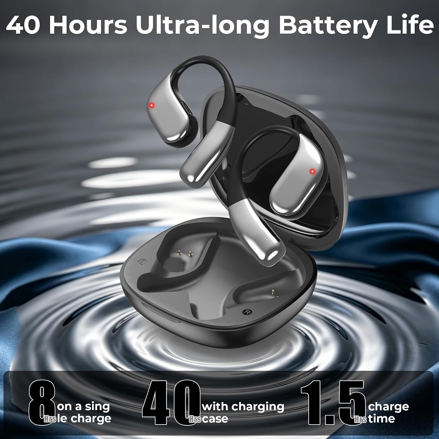 AI Translator Earbuds, 165 Languages Two-Way Real-Time Translation | No Subscription, Bluetooth Open Earbuds with Earhooks, 40H Playtime, IPX5 Waterproof for Travel Business Learning - NE39 (Black)