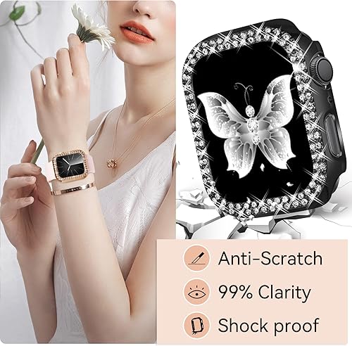 Miniatura 4 de Fvlerz Funda brillante compatible con Apple Watch Series 9, 8, 7, 1.614 pulgadas, marco de cristal de diamante para iWatch de 1.614 pulgadas con