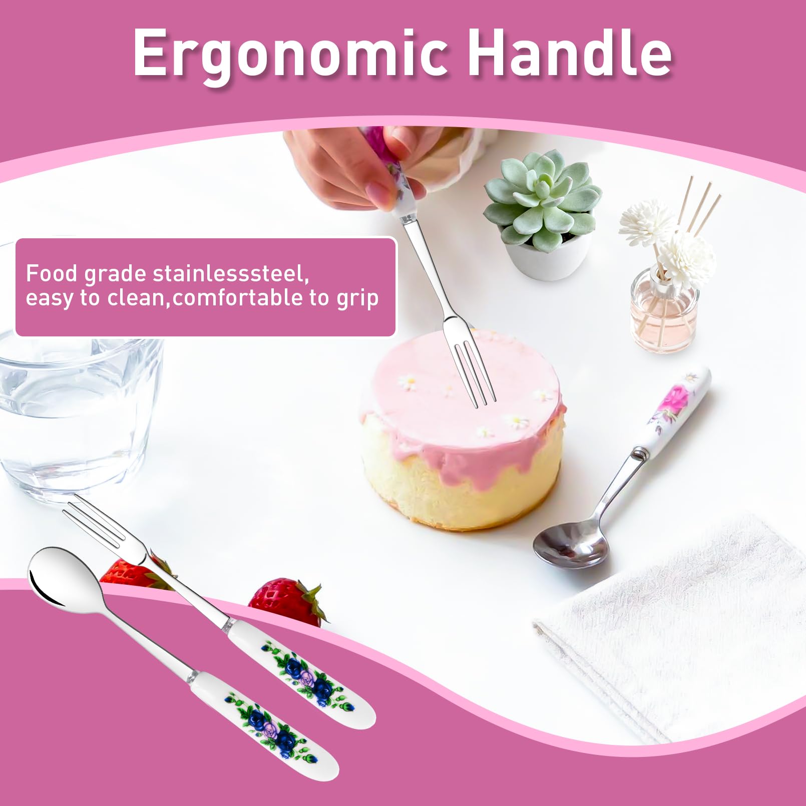 28 Pcs Dessert Forks and Spoons Silverware Set with Ceramic Handle — Amazon image 4