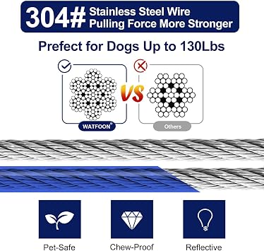Dog Leads for Yard, 100ft Tie Out Runner Steel Wire Cable, Heavy Duty Pet Tether Chains for Dogs Up to 130 Lbs, Outside, Camping, Park (100ft-Blue)