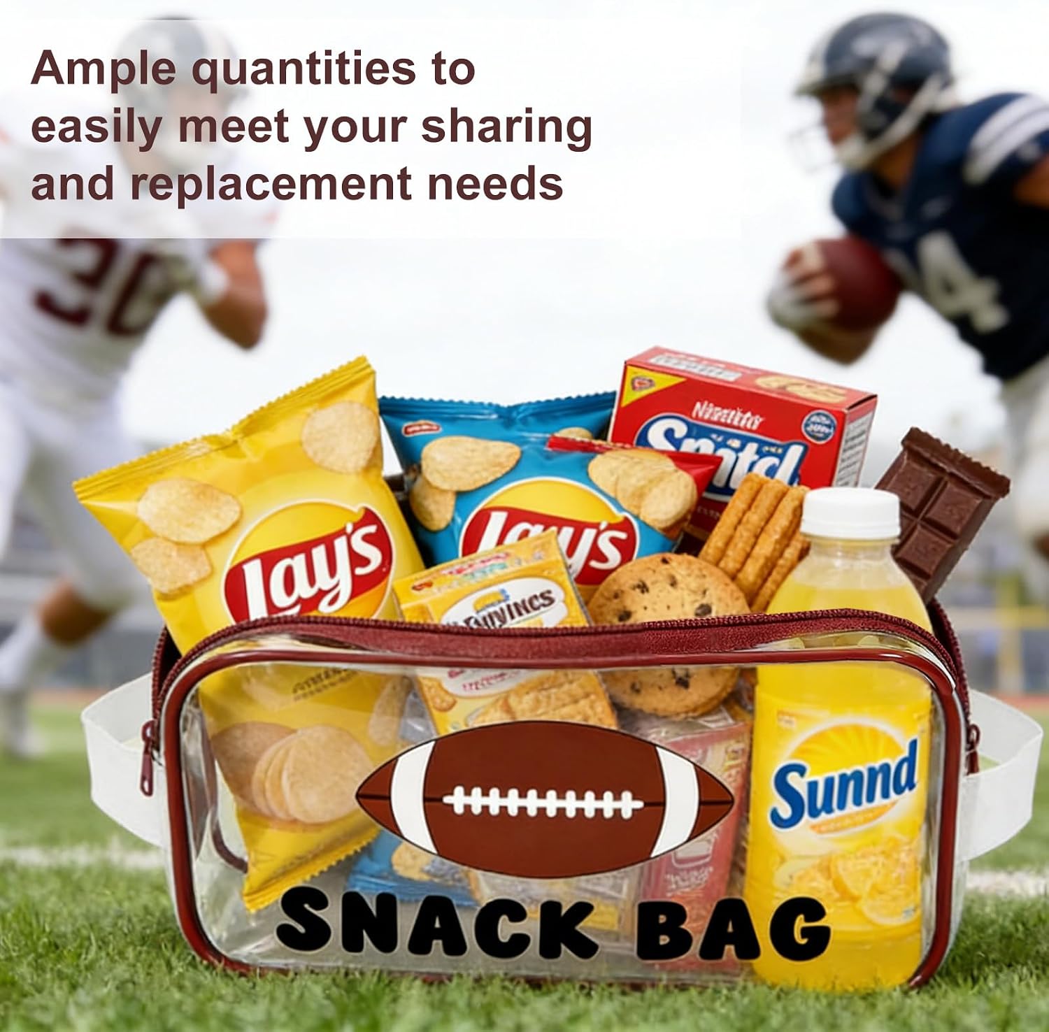 Goroovr 12 Pcs Football Snack Bags with Handles Zipper Reusable Sealed Stand-Up Goody Bags Clear PVC Waterproof football party favors for Team Practice/Game Day, Gifts for Football Lovers, Players