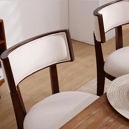 Miniatura 5 de Juego de 2 sillas de comedor tapizadas de tela de lino con respaldo curvo, sillas de cocina modernas de mediados de siglo, sillas laterales de