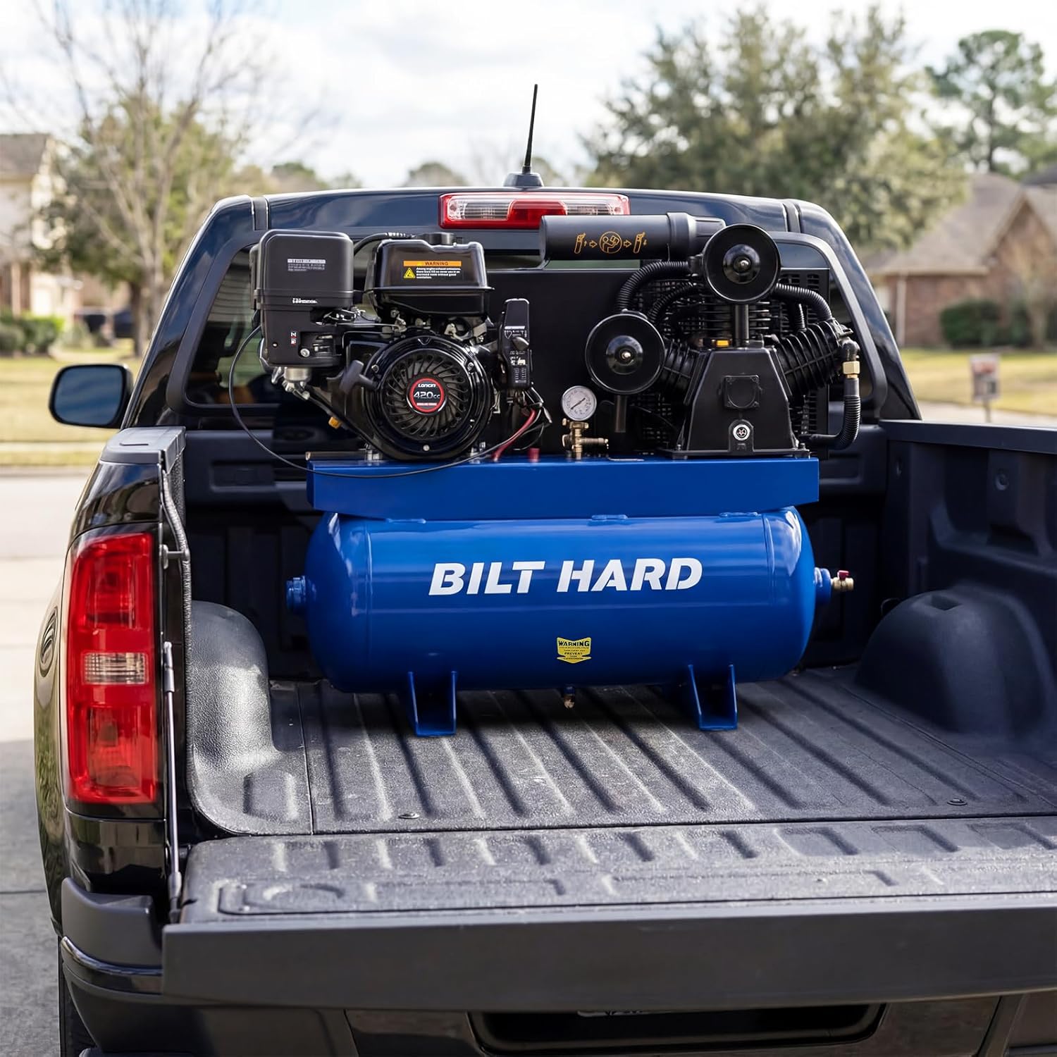 BILT HARD 13.5HP 30 Gallon Gas Powered Air Compressor with ASME Tank, 2-Stage 3 Cylinders W-Type Pump, 180PSI Max Pressure, 24 SCFM @ 90 PSI, with Electric Start for Construction Sites Workshop