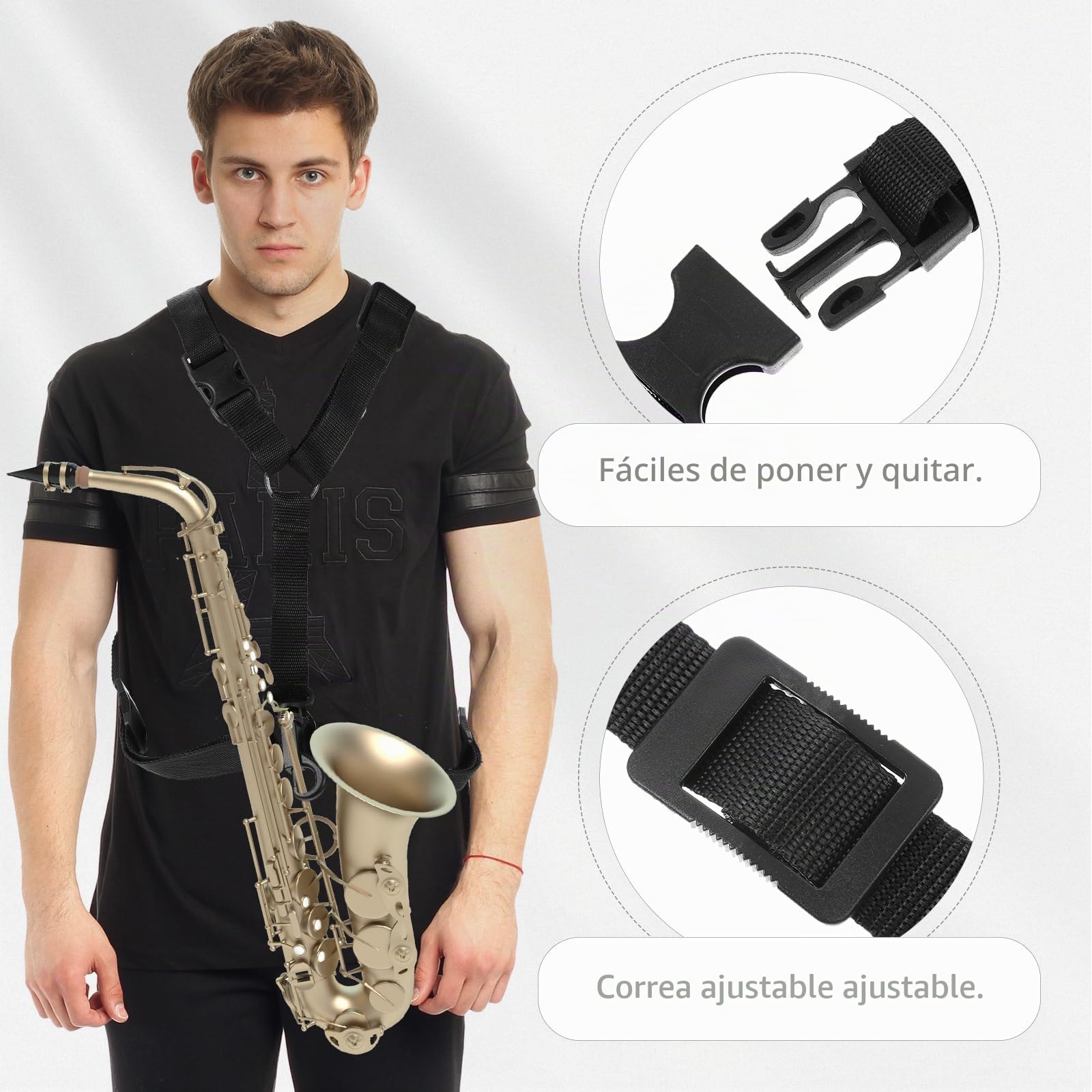 Correa de Hombro Ajustable Alto Tenor Barítono Saxofón Saxo Arnés ()