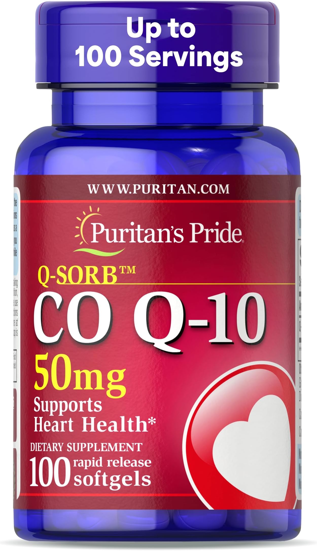 Puritan's Pride Q-Sorb CoQ10 50mg, Contributes to Heart Wellness,100 Softgels
