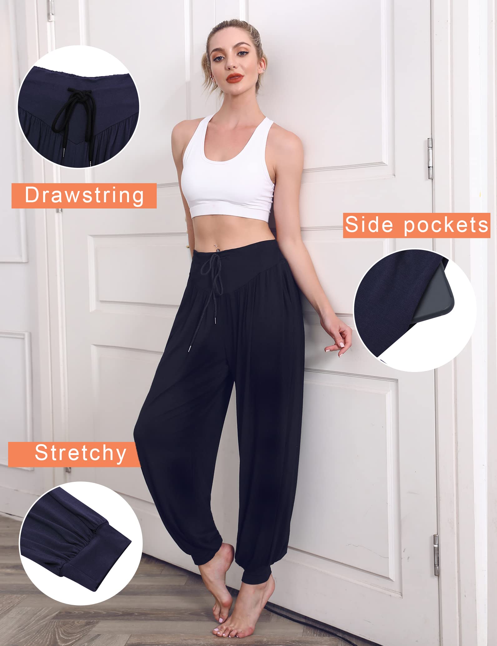Terecey Pantaloni Harem Donna,Pantaloni da Yoga Donna con Tasche,Pantaloni Donna Eleganti Vita Alta,Pantaloni Donna sprotivi Cotone per Jogging, Danza, Pilates S-3XXL