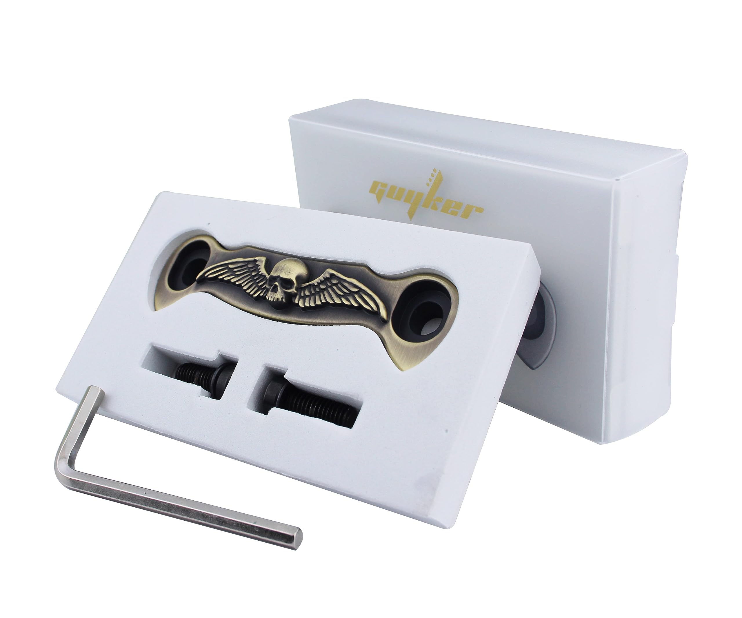 Guyker E-Gitarren-Steg-Stopp-Stopp-Bar Saitenhalter Skelettflügel mit Nieten, Ersatz für EPI LP SG Gitarre (GS009, Grünbronze)