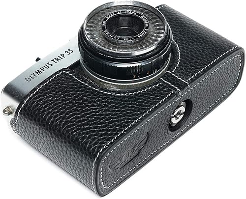Miniatura 5 de BolinUS Trip 35 - Funda de piel auténtica hecha a mano para cámara Olympus Trip 35 con correa de mano (negro)