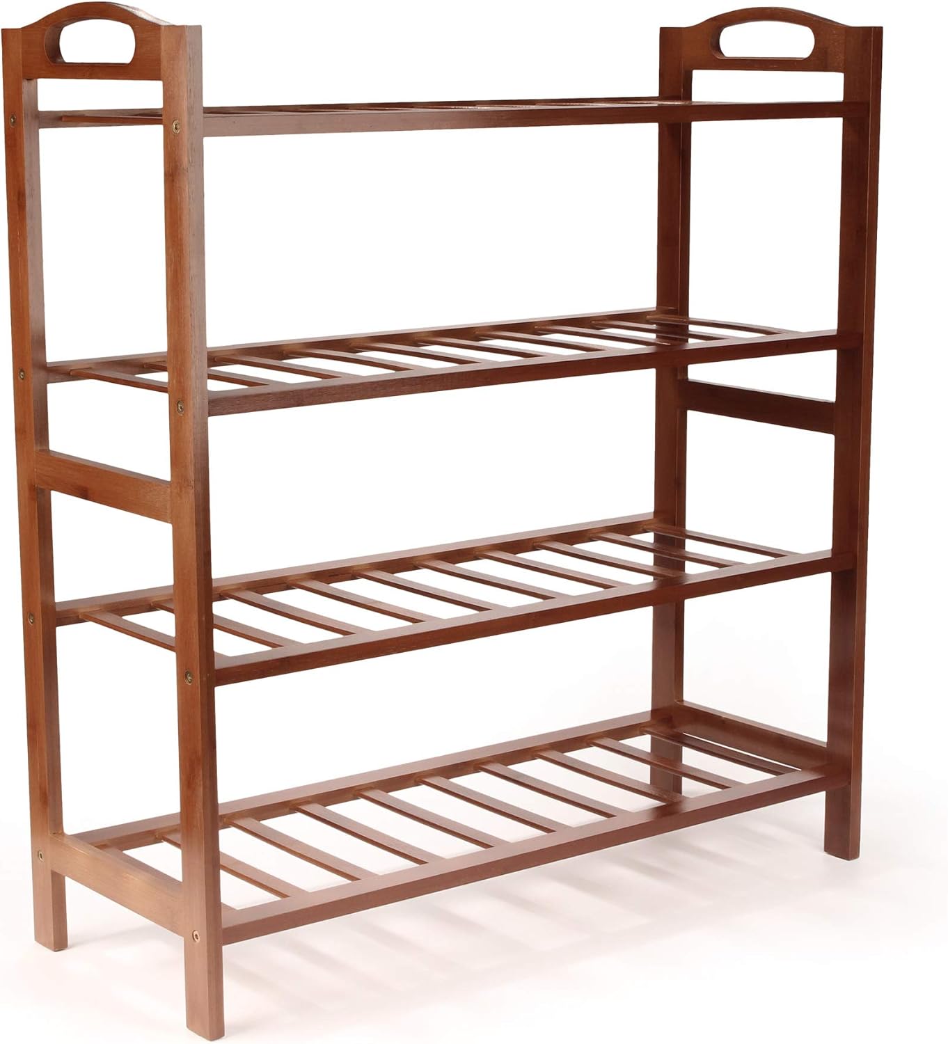 BambooMN 4-Tier Bamboo Wood Shoe Rack, for Entryway or Doorway - Brown Finish - Single Rack